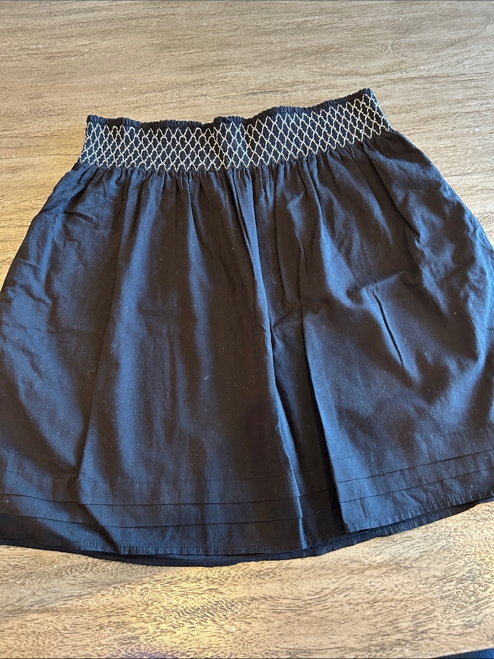 Lilla P Black Mini Skirt with Contrasting Smocked Waist